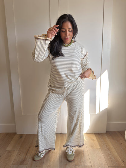 THE CREAM + BROWN STRIPE SET | TOP ONLY