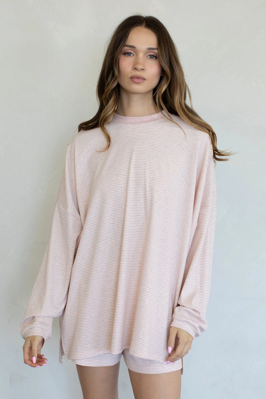 THE STRIPED BLUSH PINK SET | TOP ONLY
