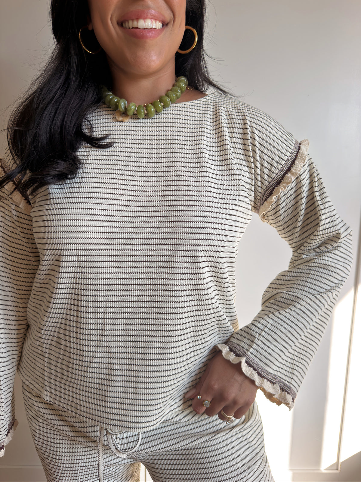 THE CREAM + BROWN STRIPE SET | TOP ONLY