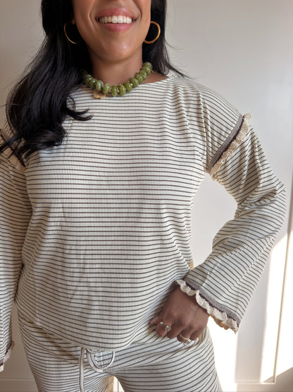 THE CREAM + BROWN STRIPE SET | TOP ONLY