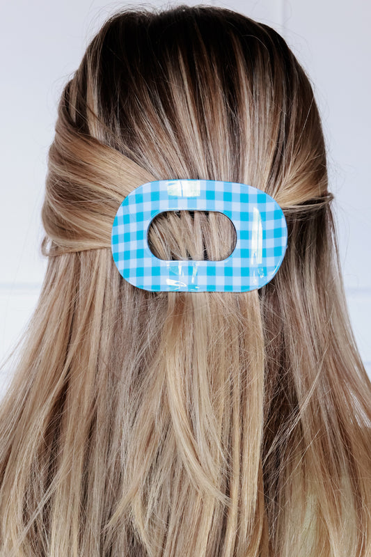 FLAT CLAW CLIP | BLUE GINGHAM
