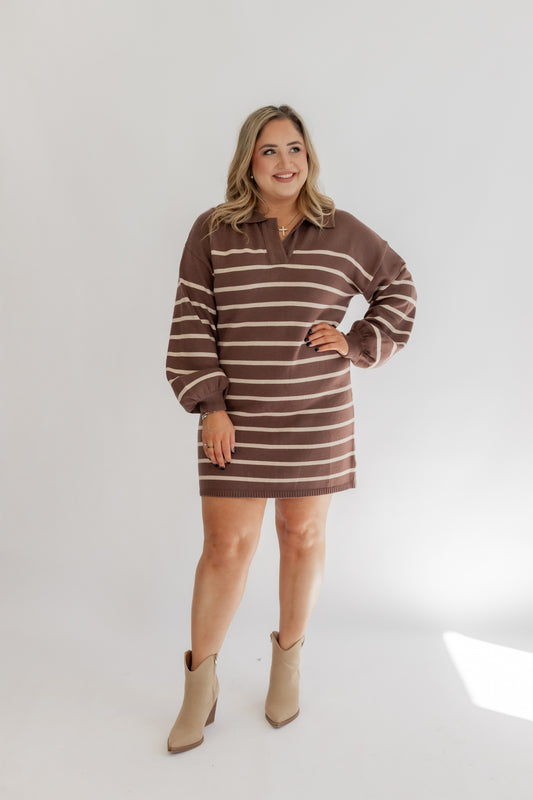 BETWEEN YOU AND ME STRIPED SWEATER DRESS