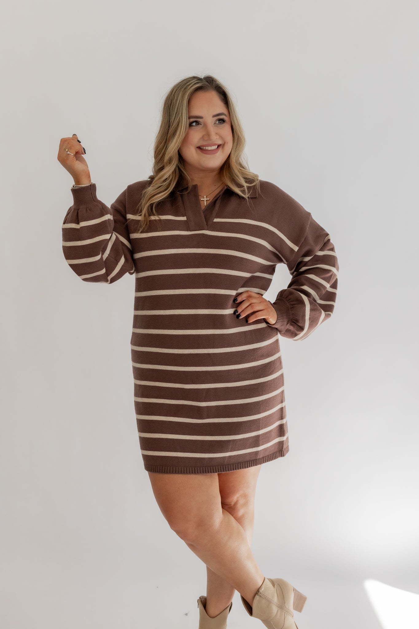 BETWEEN YOU AND ME STRIPED SWEATER DRESS