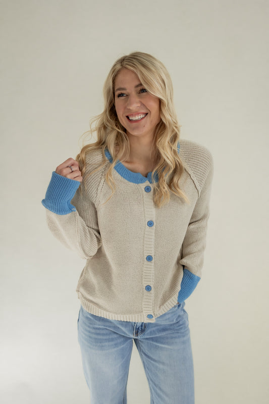 OH SO BLUE COLOR BLOCK CARDIGAN