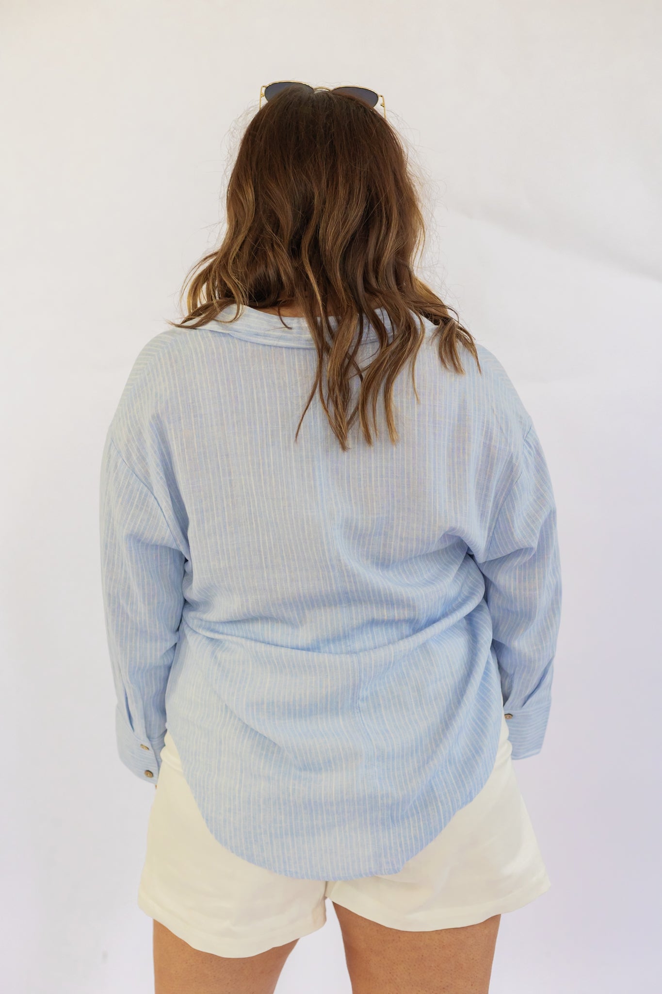 SOMETHING BLUE BUTTON UP TOP