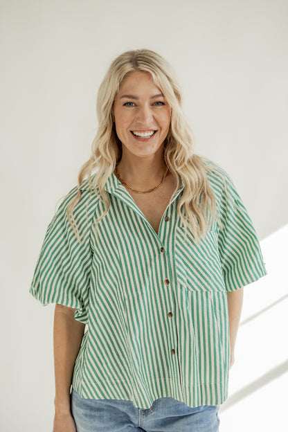 MAKE YOUR MARK GREEN STRIPED TOP