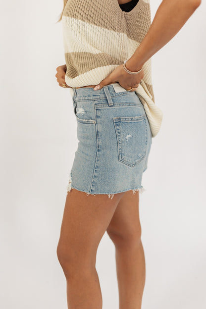 A PERFECT DAY LIGHT WASH SHORTS