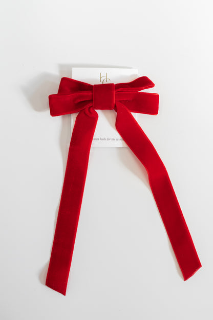 LONG VELVET RIBBON BOW | RED