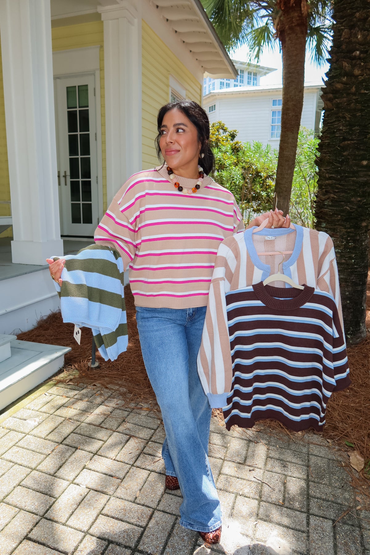 THE RETRO STRIPED SWEATER | BEIGE + PINK