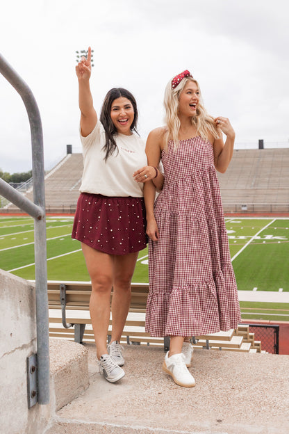 CLASSY UNTIL KICKOFF PEARL SHORTS IN MAROON