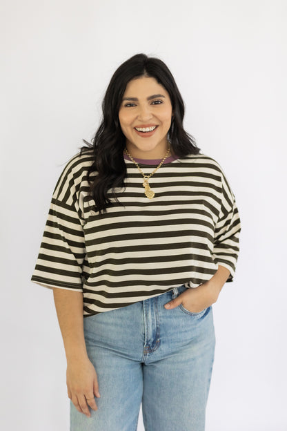 THE BOLD STRIPE TOP IN GREEN AND PURPLE