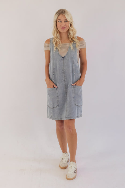 THE FALL INTO ME OVERALL DENIM DRESS