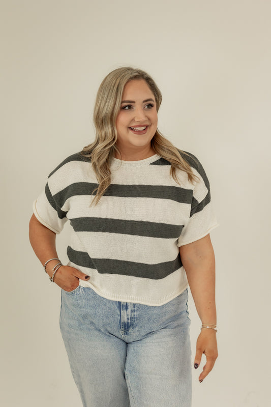 GOING SOUTH STRIPED TOP | CHARCOAL