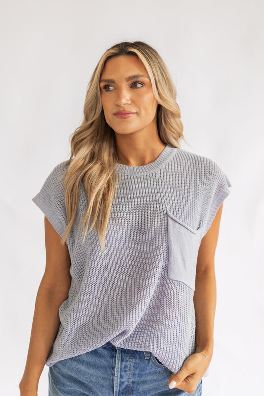 SEARCHING SUNSETS KNIT TOP | DUSTY BLUE