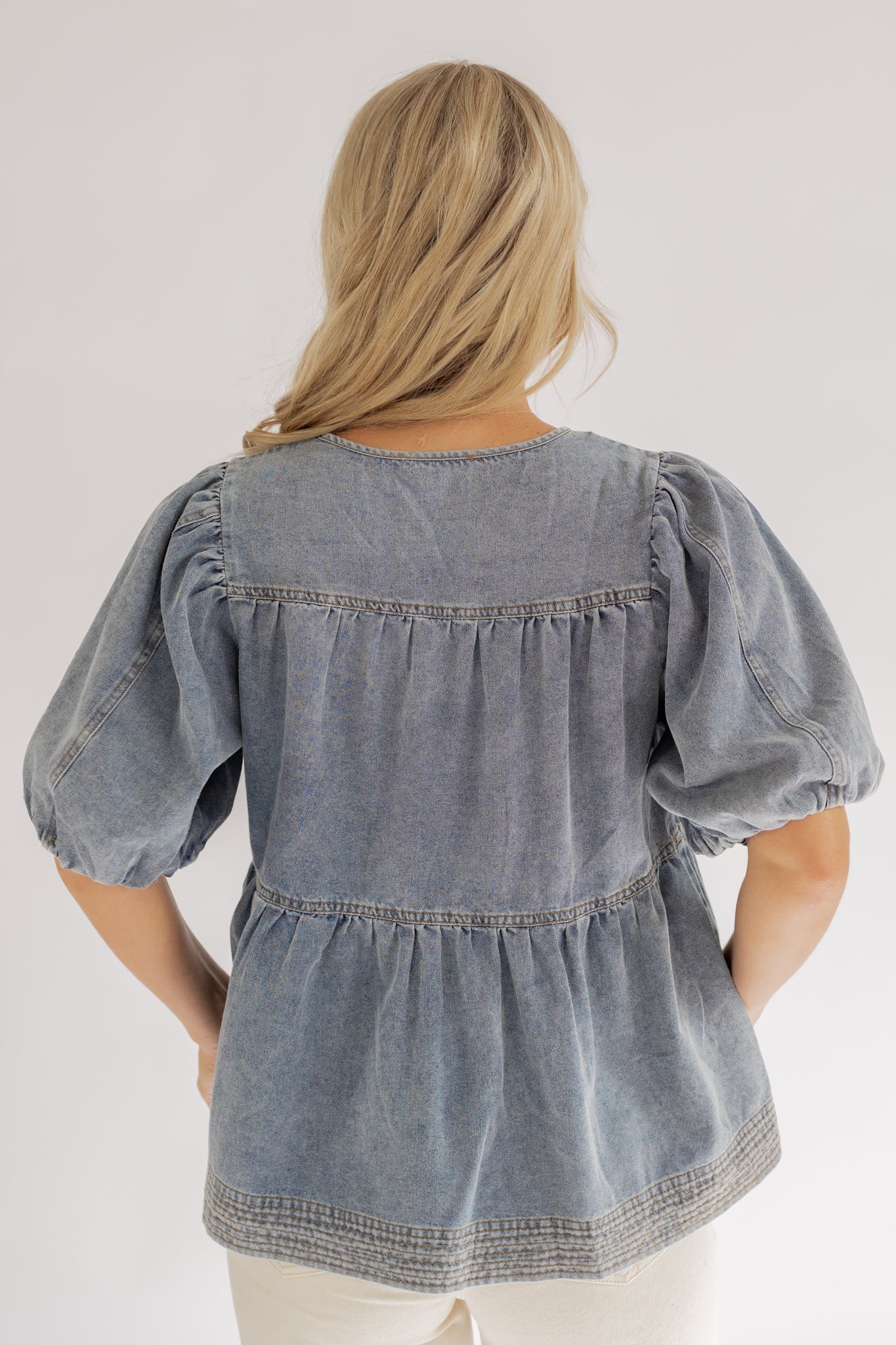 DENIM DREAMS PEPLUM TOP