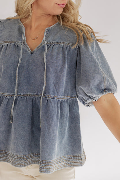 DENIM DREAMS PEPLUM TOP