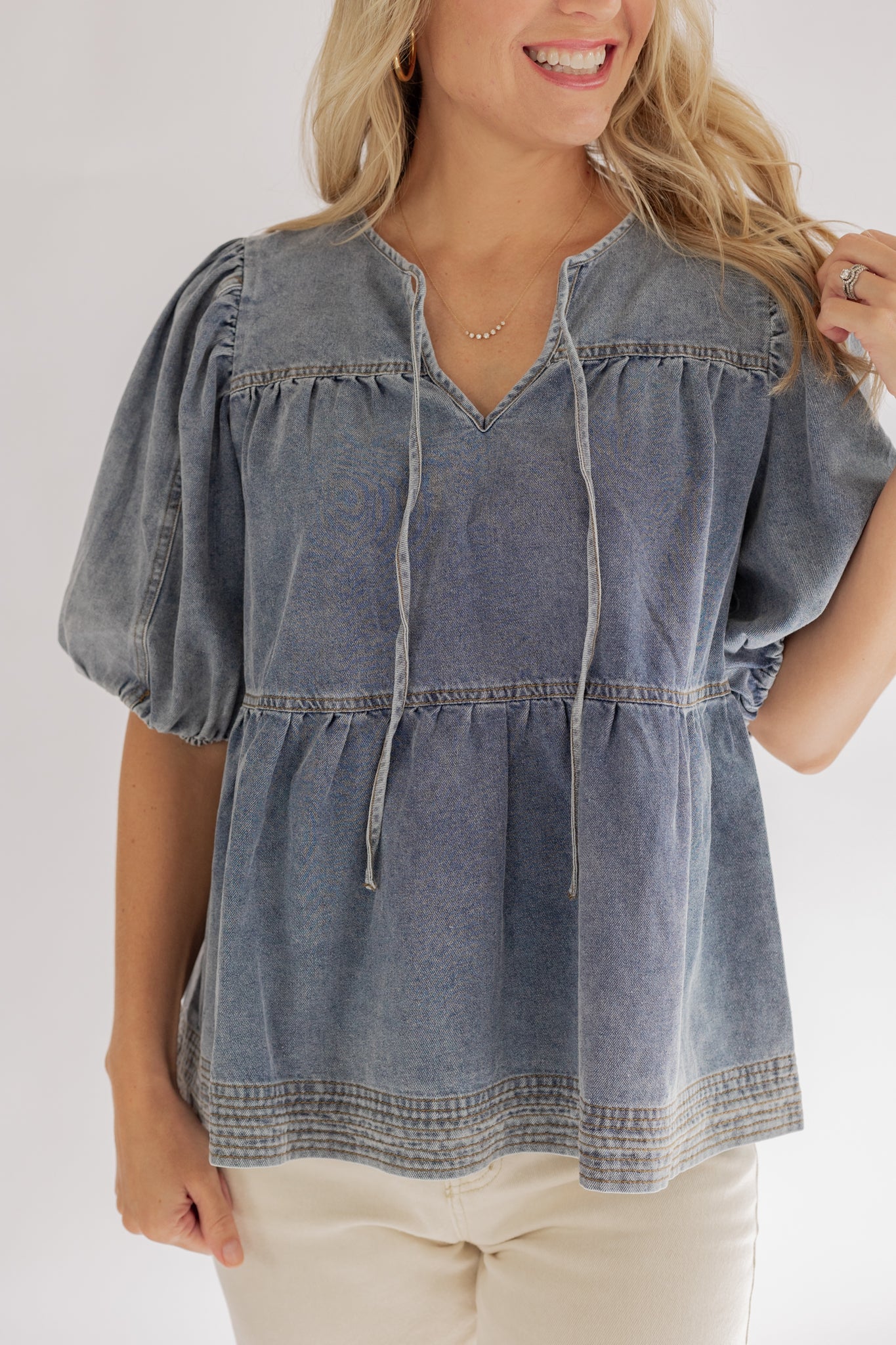 DENIM DREAMS PEPLUM TOP