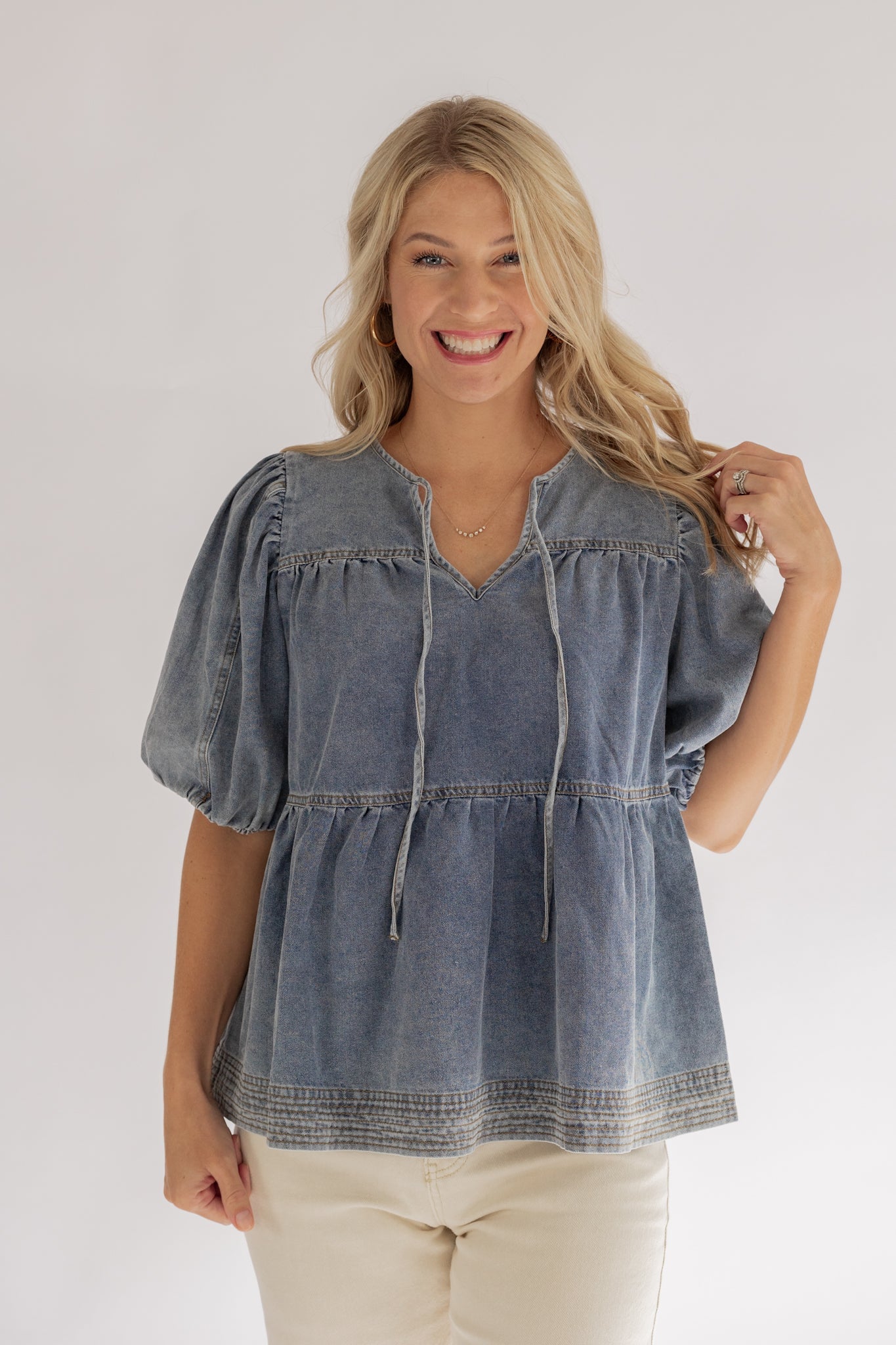 DENIM DREAMS PEPLUM TOP