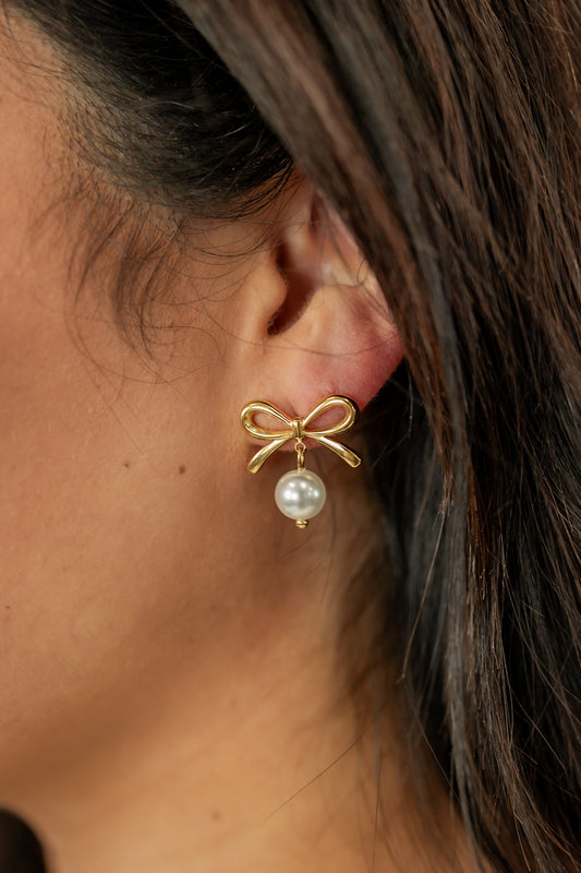 THE PEARL DROP BOW EARRINGS