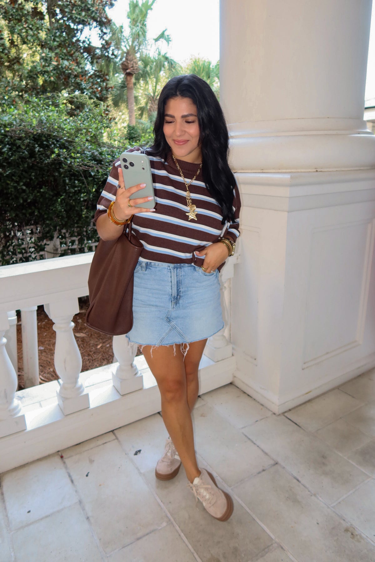 THE RETRO STRIPED SWEATER | BROWN + BLUE
