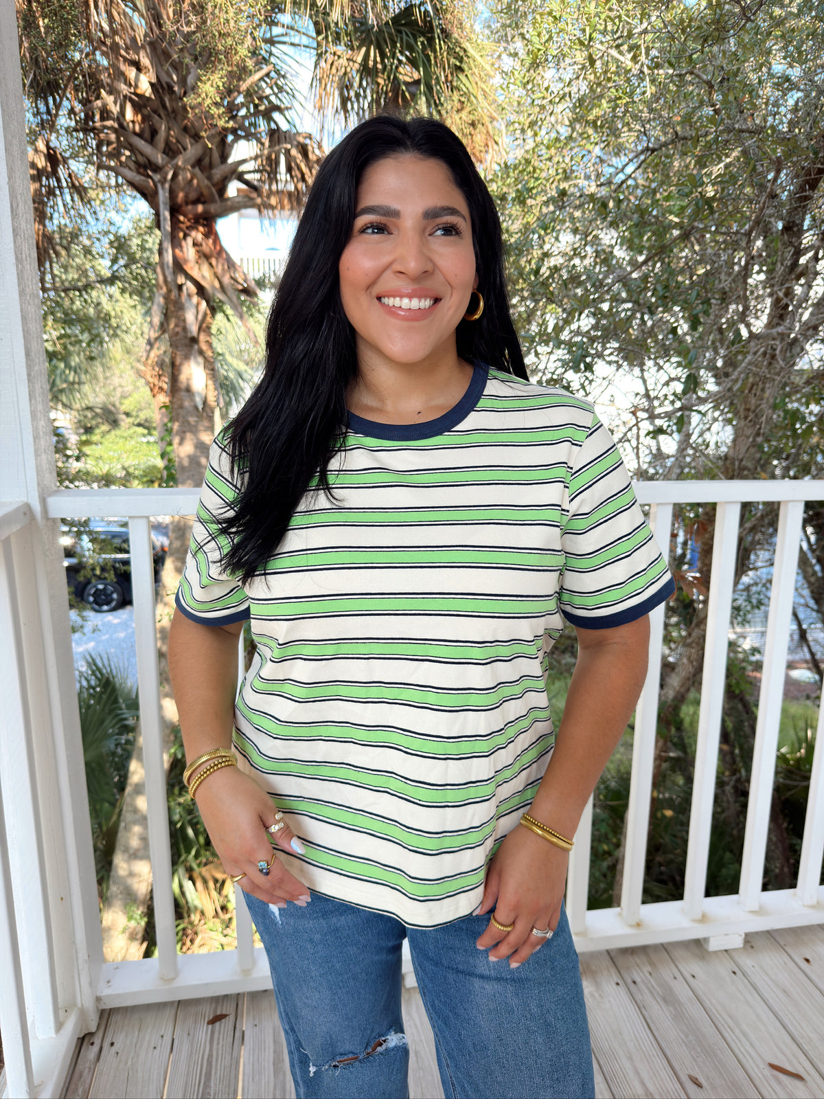 THE GREEN + NAVY STRIPED TOP