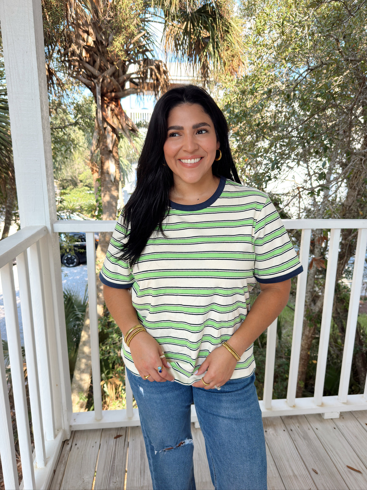 THE GREEN + NAVY STRIPED TOP
