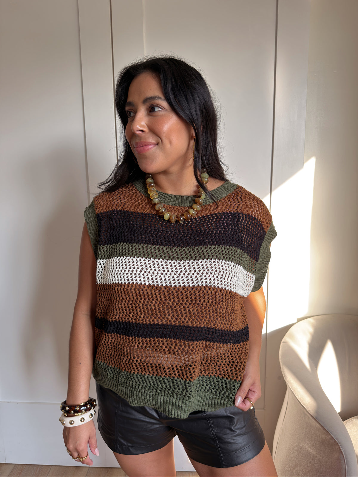 THE OLIVE COLOR BLOCK SLEEVELESS TOP