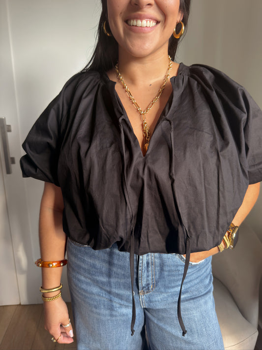THE BALLOON POPLIN TOP | BLACK