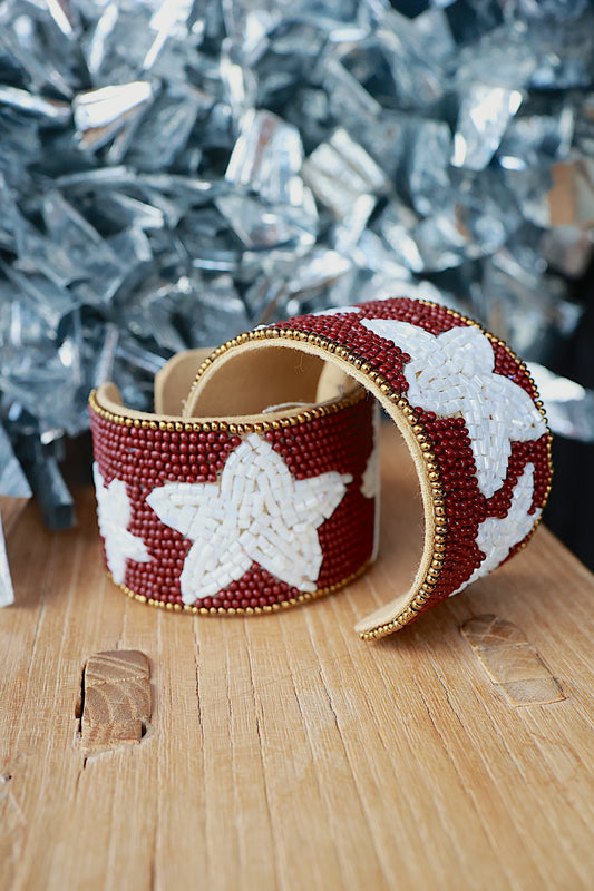 GAME DAY BEADED STAR BANGLE | MAROON