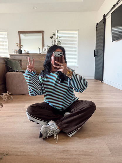 EASY DOES IT STRIPE TOP | BLUE + BROWN