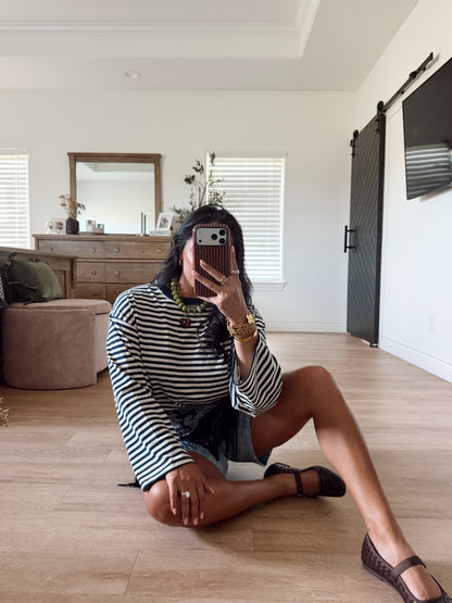 EASY DOES IT STRIPE TOP | NAVY + IVORY