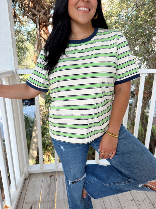 THE GREEN + NAVY STRIPED TOP