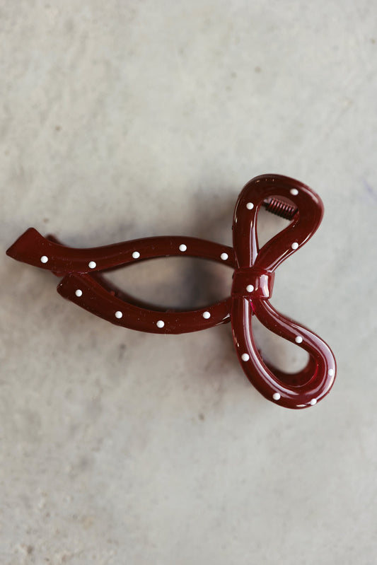 BURGUNDY POLKA DOT BOW CLIP
