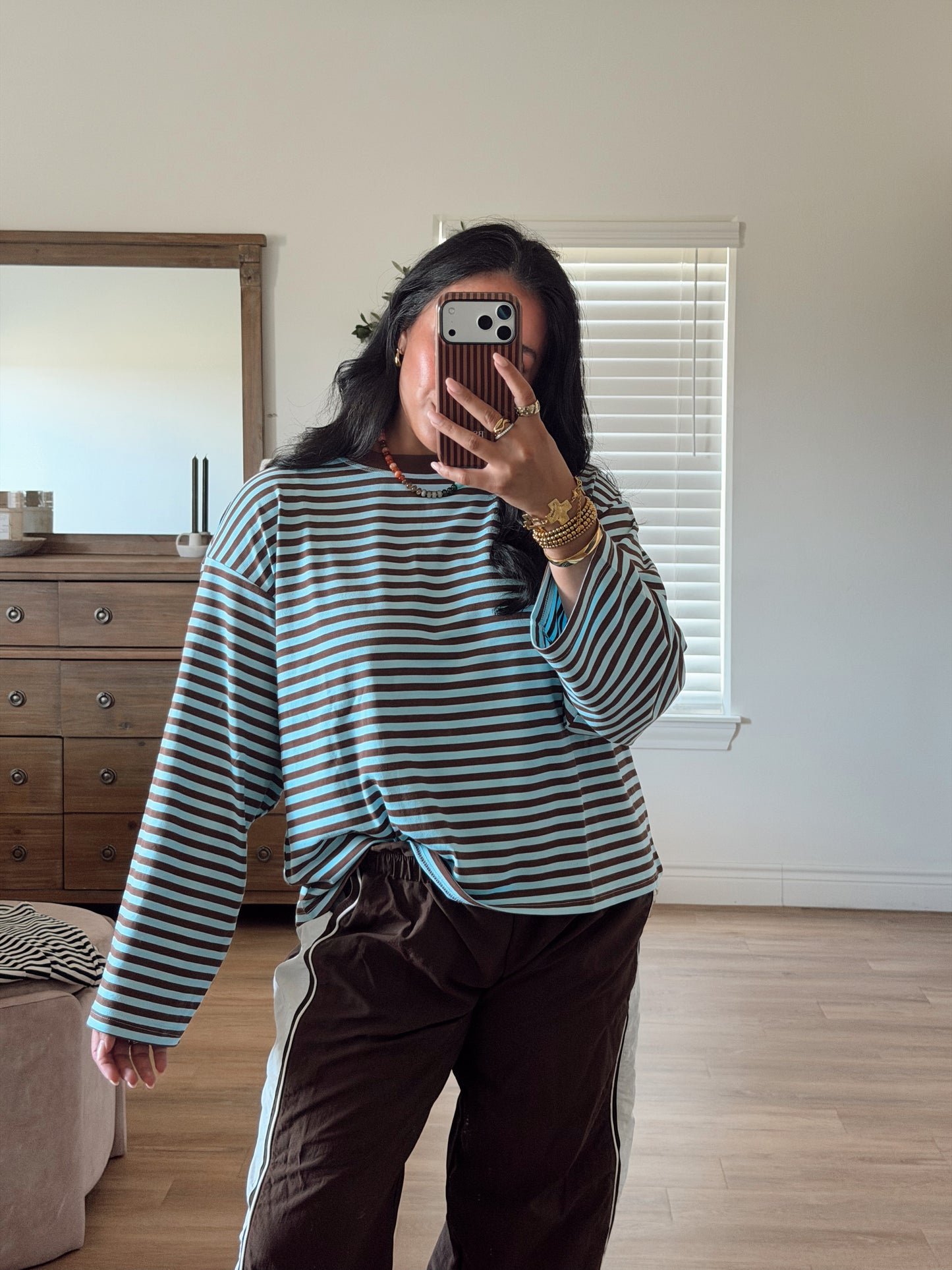 EASY DOES IT STRIPE TOP | BLUE + BROWN