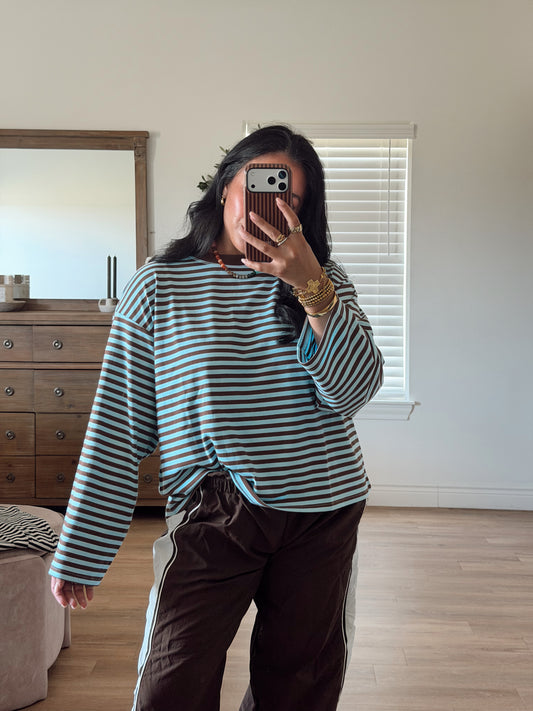 EASY DOES IT STRIPE TOP | BLUE + BROWN