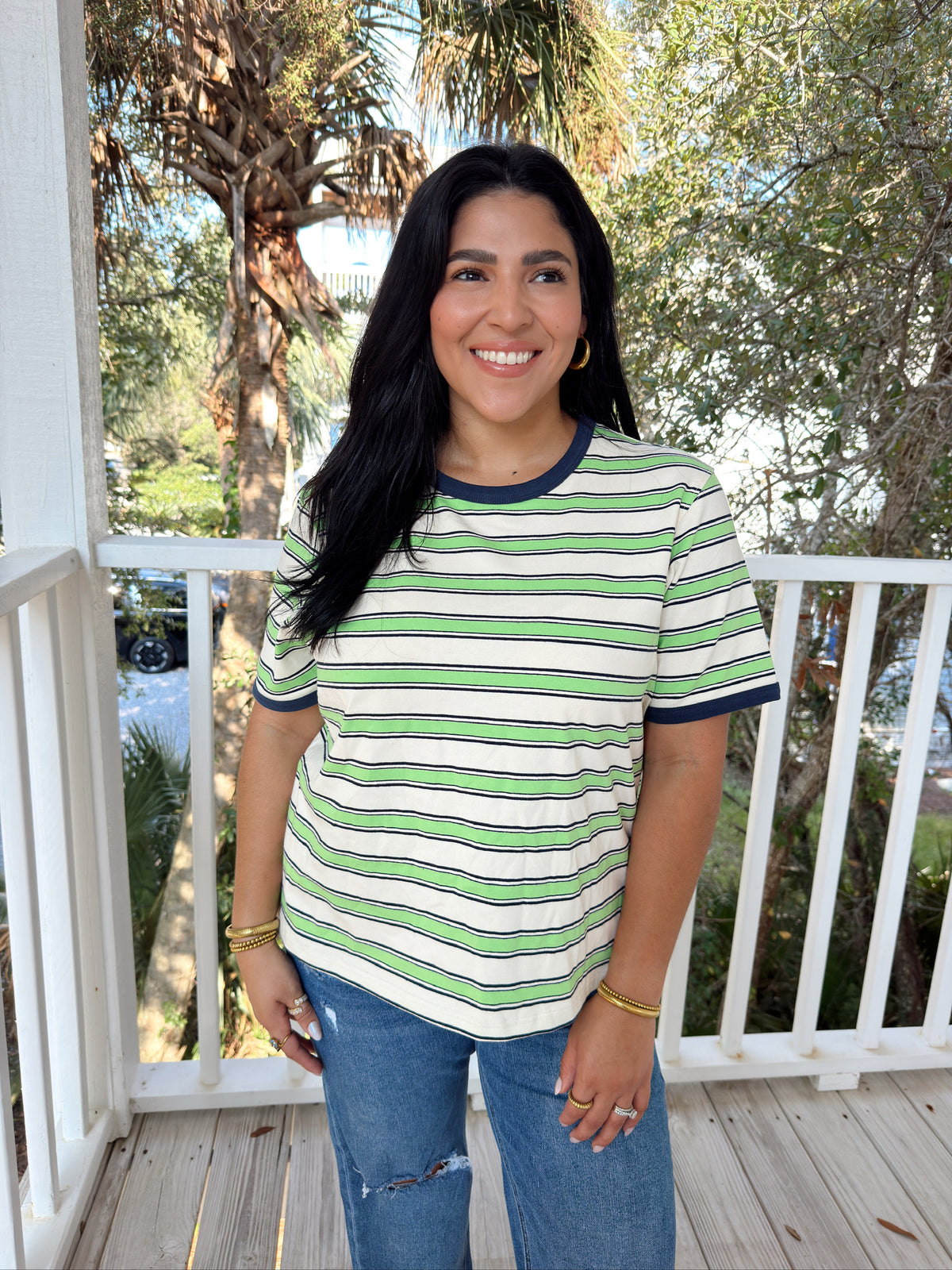 THE GREEN + NAVY STRIPED TOP